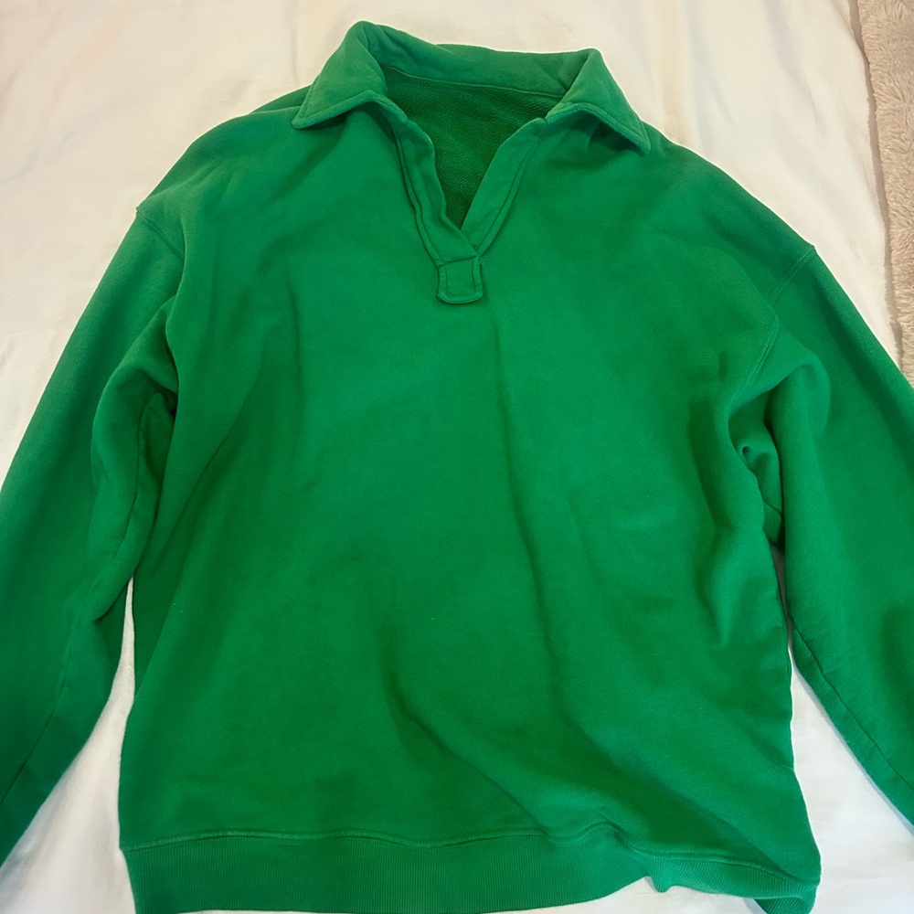 Daily Drills Kelly Green collared sweatshirt and super short sweat shorts set